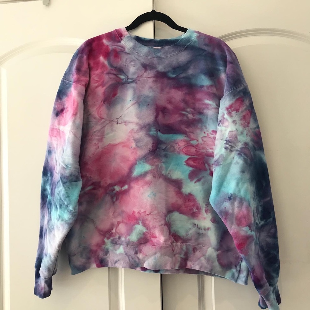 Unique Ice dyed Crewneck Sweatshirt, handmade tie dye